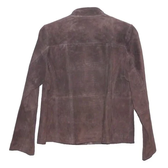 RELATIVITY brown suede leather lightweight jacket distressed look Womens PL, NEW - Picture 4 of 6